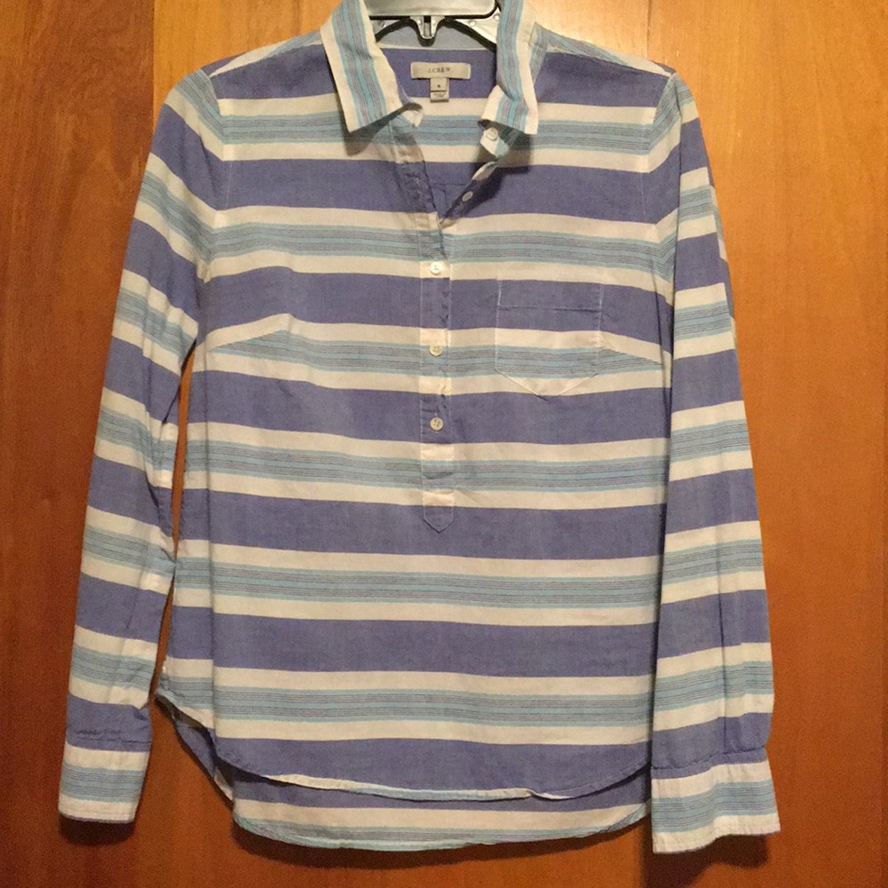 J Crew Blue and white striped collared button down